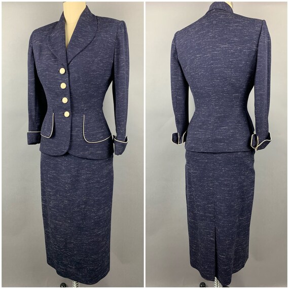 1940s Navy Blue Lilli Ann Flecked Suit