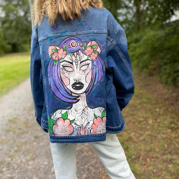 Unikatowa kurtka Jeansowa, streetstyle , jeans jacket, oversize,denim jacket outfit , Unique hand painted,gift for she , customs orders