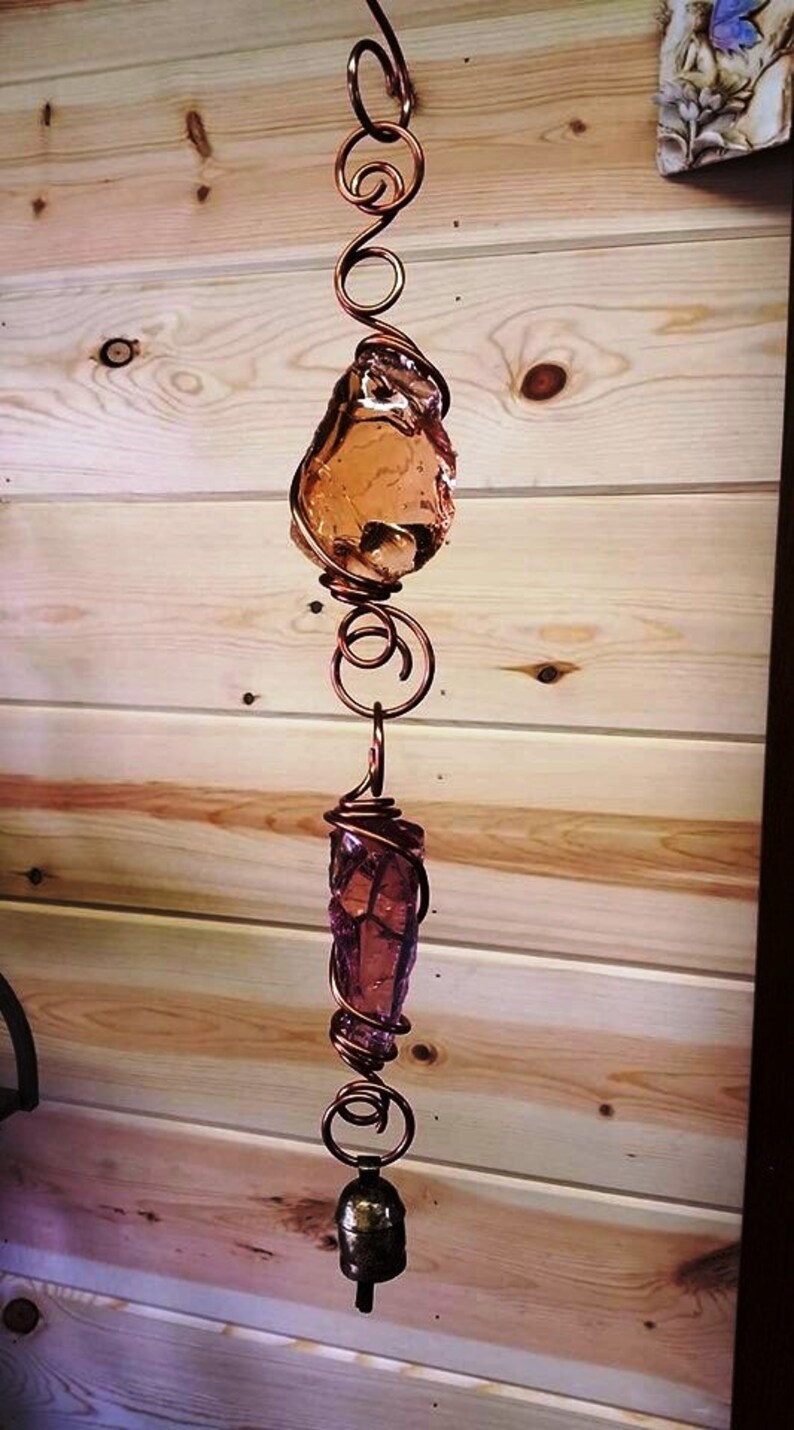 Peach and Pink Fenton Art Glass SuncatcherWind Chime Fairystones Garden Art