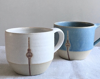 Berlin Tasse, 400ml Hauptstadt Keramik handgefertigt, Fernsehturm auf Trinkgefäß, modernes Eßgeschirr