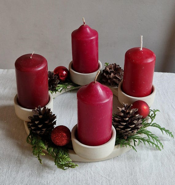 nachhaltiger Adventskranz, minimale Tischdeko mit Stumpenkerzen oder Teelichtern,wiedernutzbare Weihnachtsdeko, Blumenring, Ø ca. 20cm