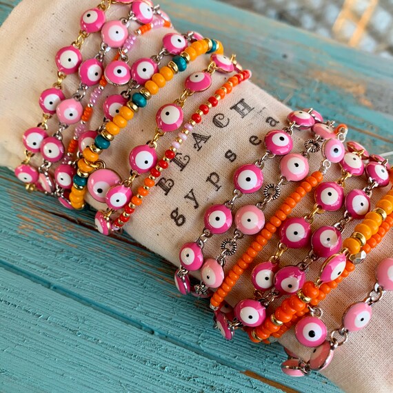 Pink Evil Eye Bracelet Hot Pink Evil Eye Protection Bracelet Etsy UK
