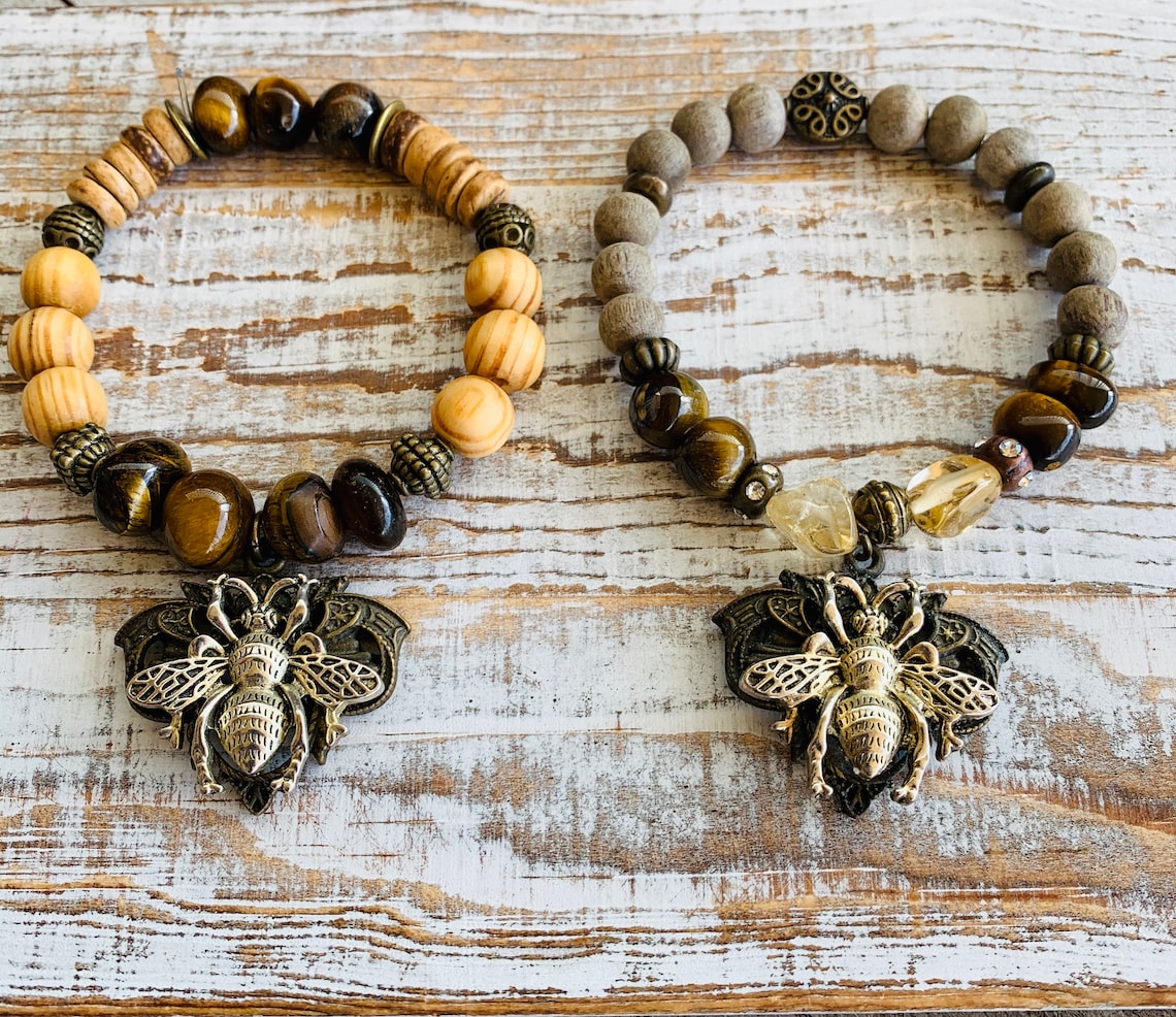 Bee Bracelet Honeybee Bracelet Boho Bee Bracelet Citrine Etsy