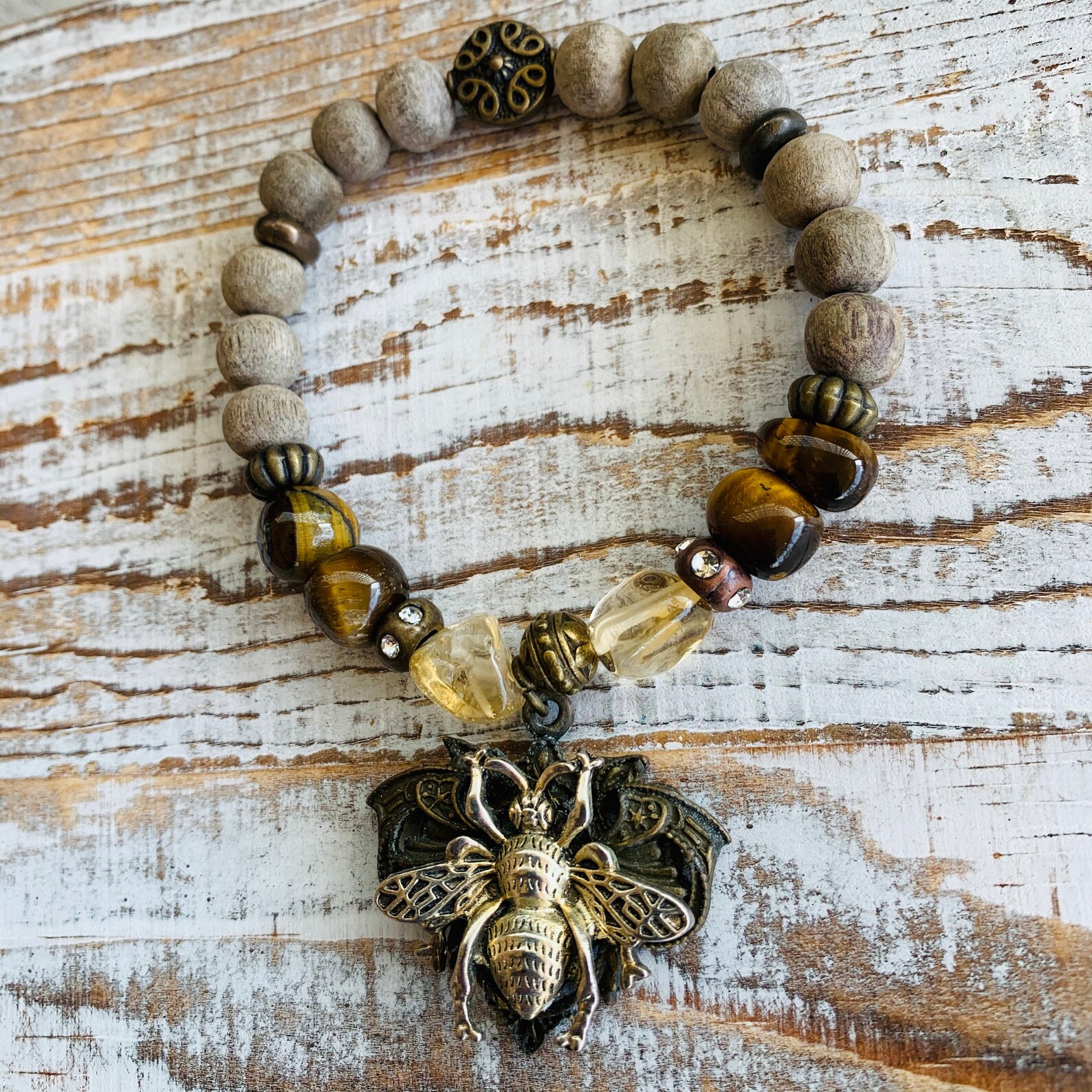 Bee Bracelet Honeybee Bracelet Boho Bee Bracelet Citrine Etsy