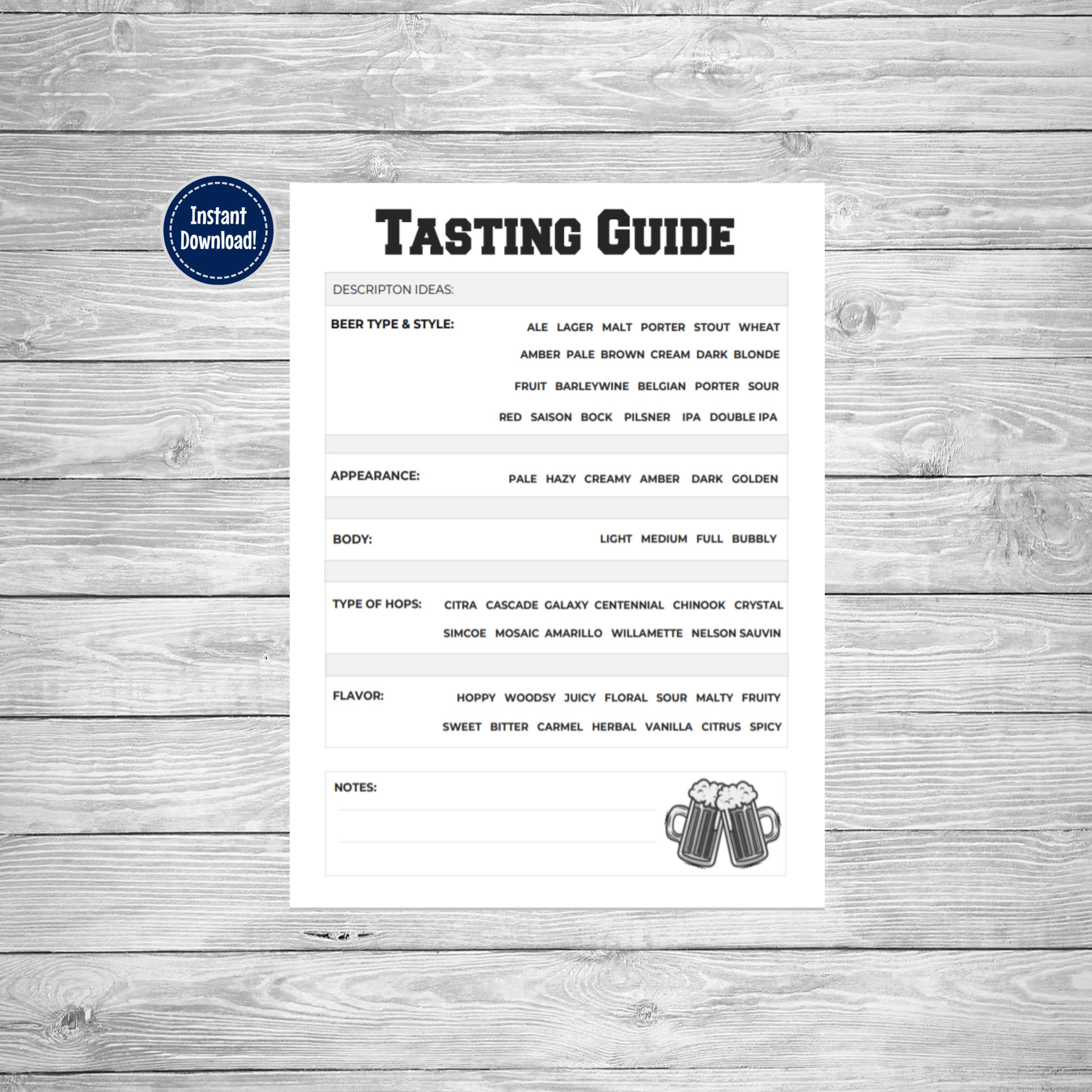 Beer Tasting Review Sheets Printable Craft Beer Party Beer - Etsy