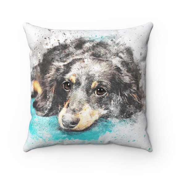 Dachshund Pillow Long Haired Black Dachshund Decor Doxie Etsy