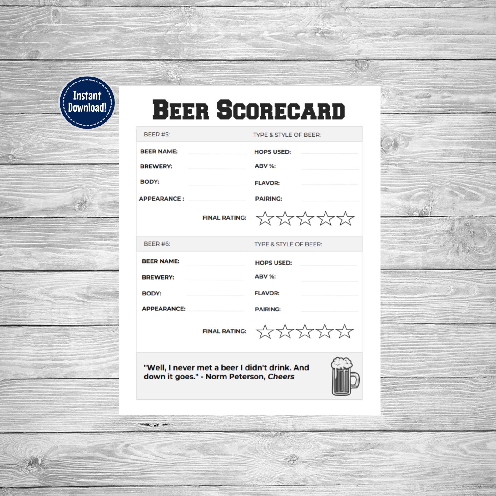 Beer Tasting Review Sheets Printable Craft Beer Party Beer Etsy
