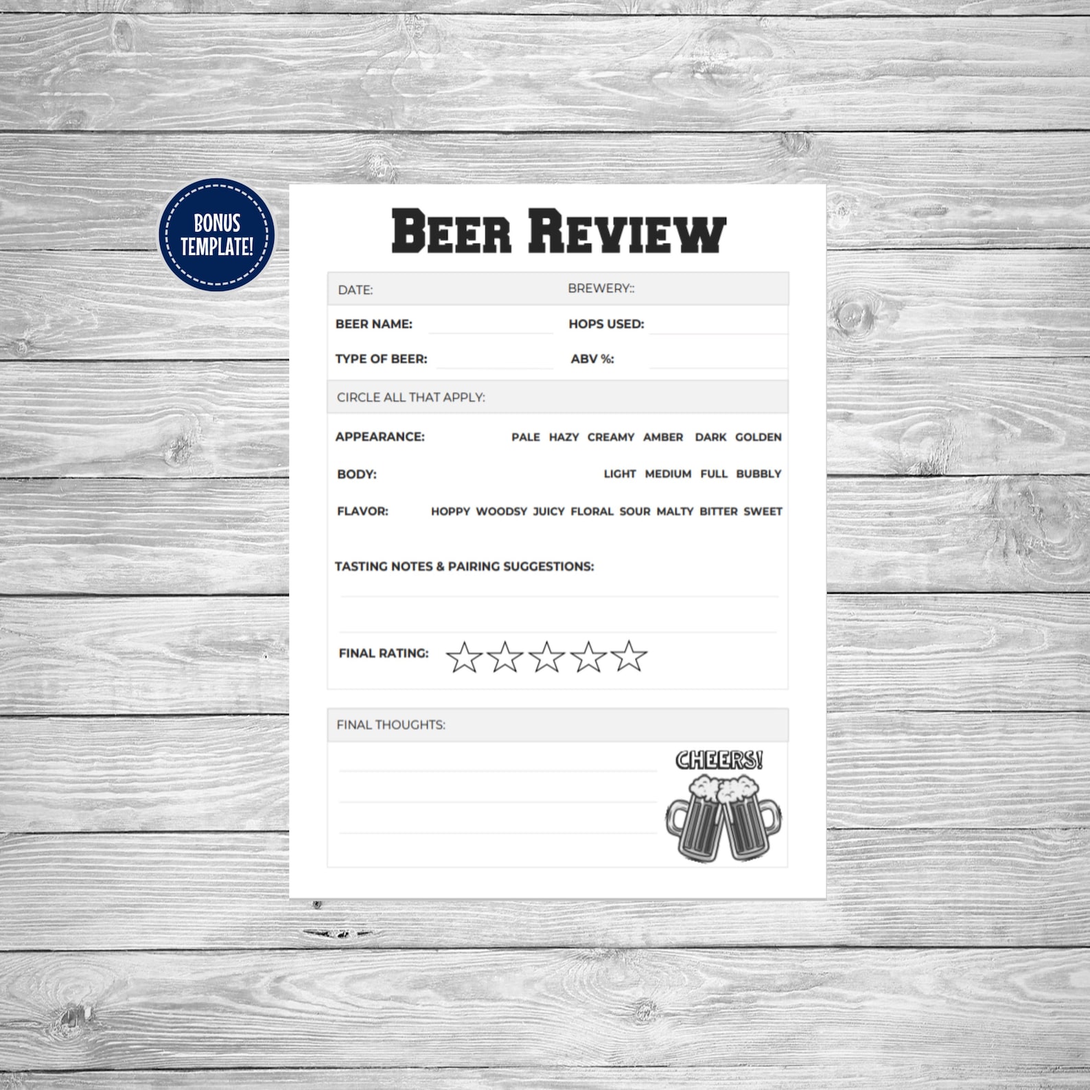 Beer Tasting Review Sheets Printable Craft Beer Party Beer Etsy