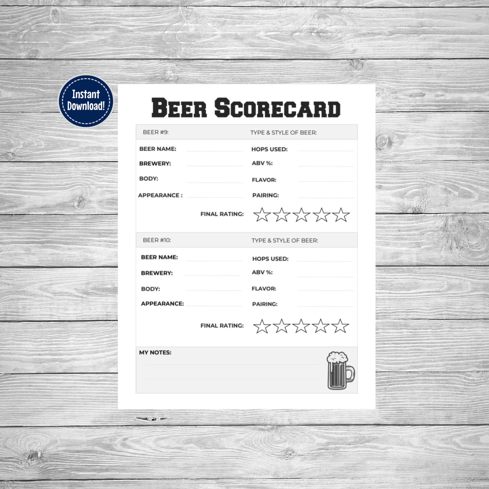 Beer Tasting Review Sheets Printable Craft Beer Party Beer - Etsy