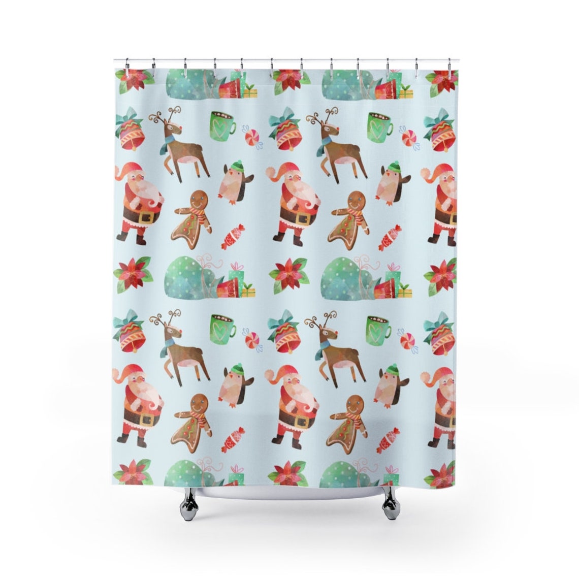 Christmas Shower Curtains Holiday Decoration Santa Claus Etsy