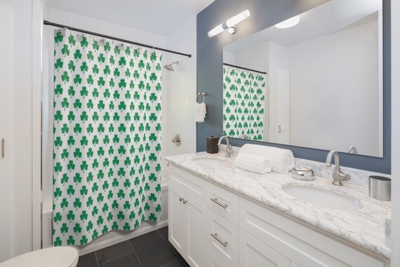 Shamrock Shower Curtains Green Irish Shower Curtain Irish Etsy
