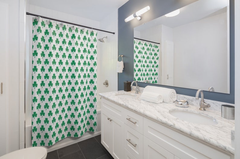 Shamrock Shower Curtains Green Irish Shower Curtain Irish Etsy