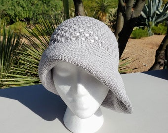 Cotton Crochet Sun Hat - Brimmed Crochet Cloche Summer Hat