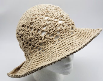 Cotton Summer Sun Hat - Crochet Brimmed Vintage Style Sun Hat