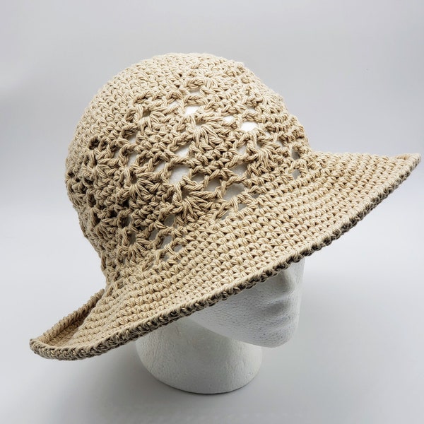 Cotton Summer Sun Hat - Crochet Brimmed Vintage Style Sun Hat