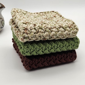 Cotton Crochet Dishcloths,  Set of 3 - 8 1/2 inch