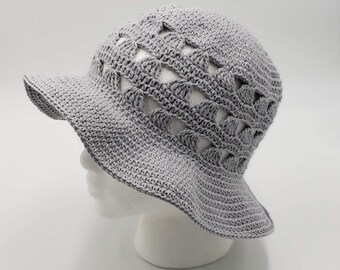 Summer Sun Hat - Cotton Brimmed Crochet Beach Hat