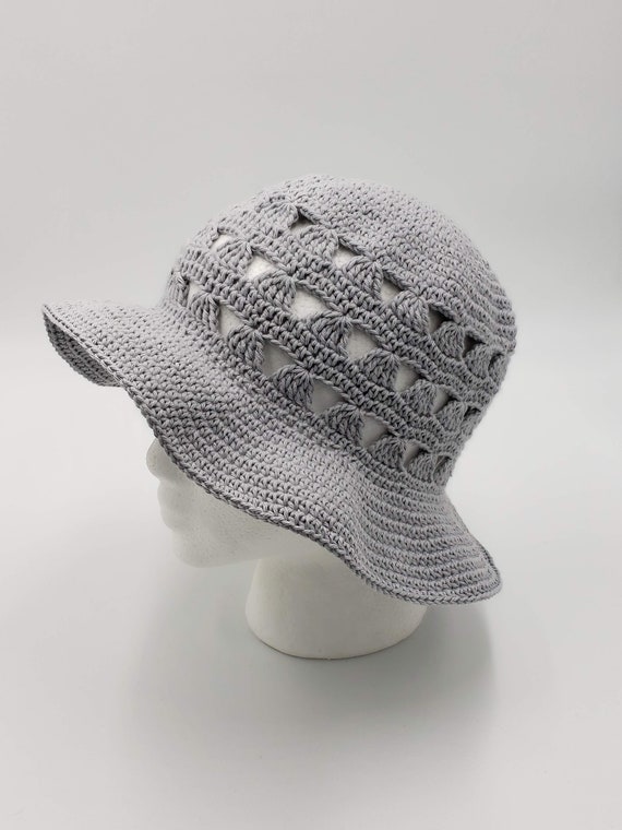 Summer Sun Hat - Cotton Brimmed Crochet Beach Hat
