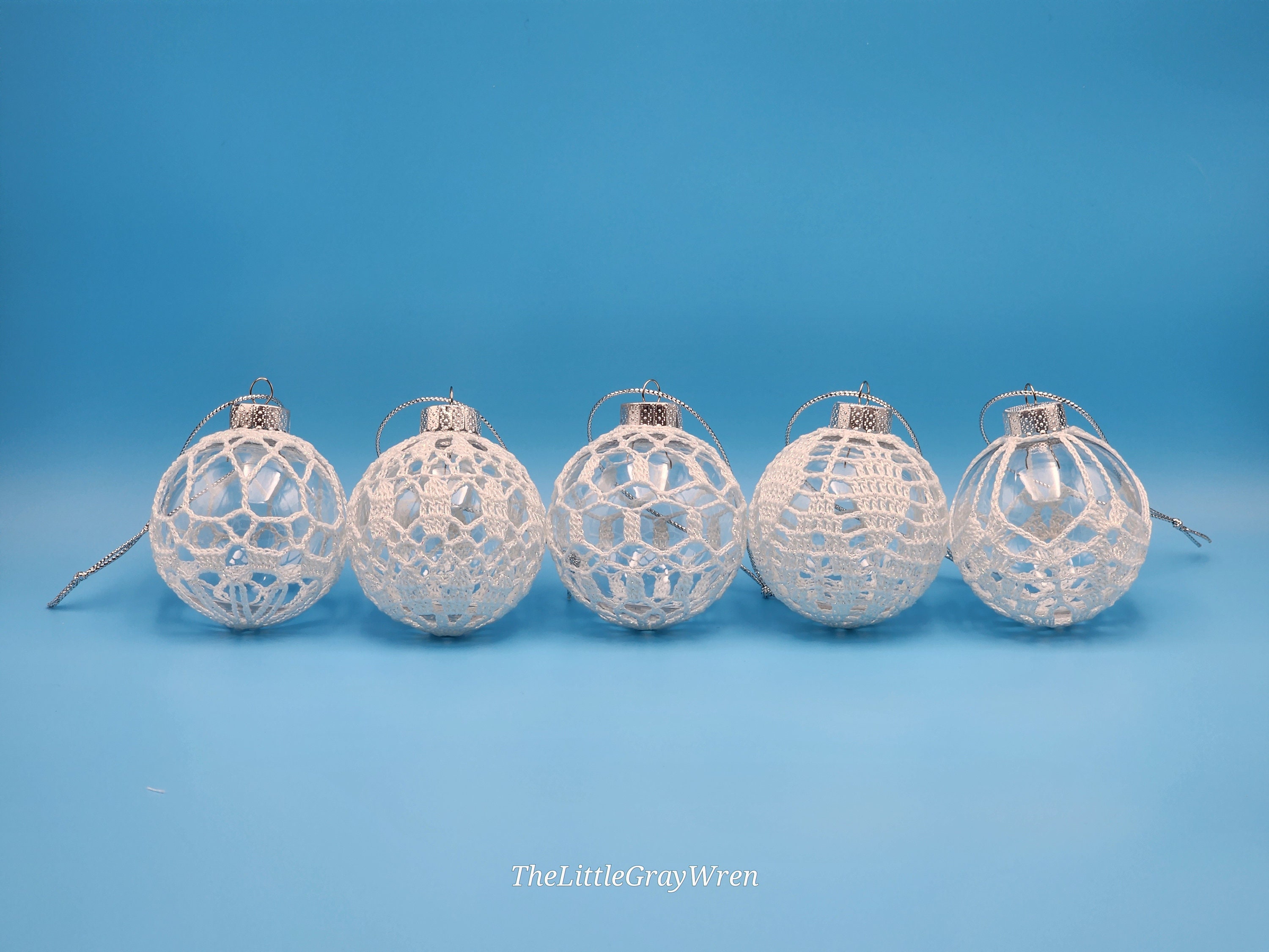 Crochet Lace Ornaments - Set of 5 Christmas Baubles