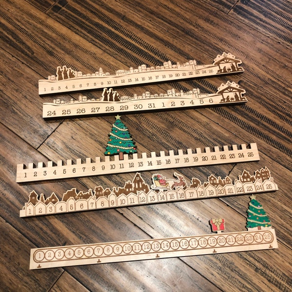 Wooden Countdown Advent Calendar | Christmas Tree | Nativity Manger Wise Man | Epiphany Nativity | Conveyor Belt | Countdown Holiday Decor