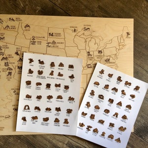 National Parks of the US with Visited Stickers 24&quot; by 18&quot; Wooden Engraving Wall Decor, 63 Parks