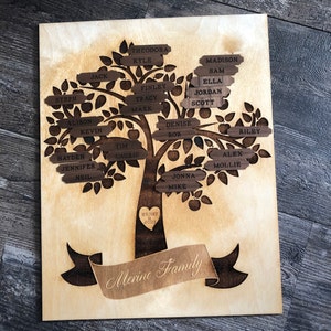 Family Tree Wooden Engraving with Name Stickers