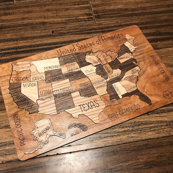United States of America Wood Puzzle with state capitals | Kids Map States Puzzle | City Capitals, State Names - USA Wooden Map Puzzle