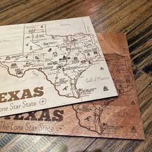 Monumenten en regio's van de staat Texas | Houten kaart van staatsparken voor Texas