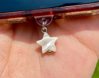 Accesorio para teléfono con forma de estrella de nácar: puerto USB tipo C kawaii