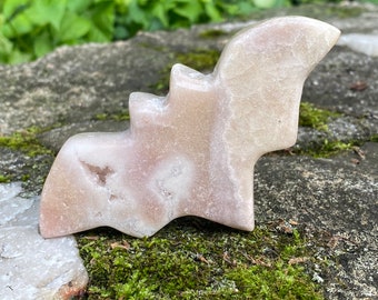 Pink Amethyst Bat Crystal Carving