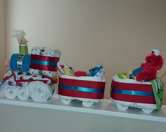 Sesame Street Diaper Train, Choo Choo Train Diaper Cake, Sesame Street Diaper Cake, Elmo Diaper Train, Elmo Diaper Cake, Train Diaper Cake