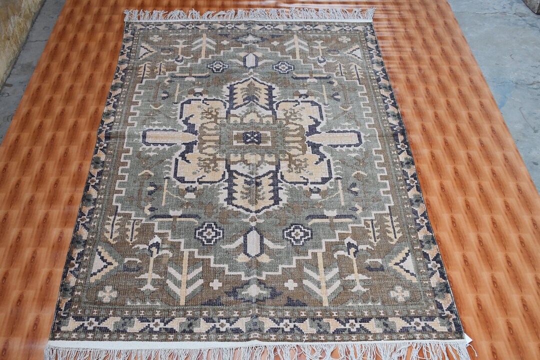 4x6 Cotton Green Kitchen Rug Handmade Blockprinted Etsy