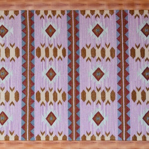 4x6 Southwestern Tribal Kilim Kelim Rug, Pink Wool Handmade Area Rug, 4x6 ft 120x180cm GEOMETRIC KILIM, Decorative Indian Kilim Rug