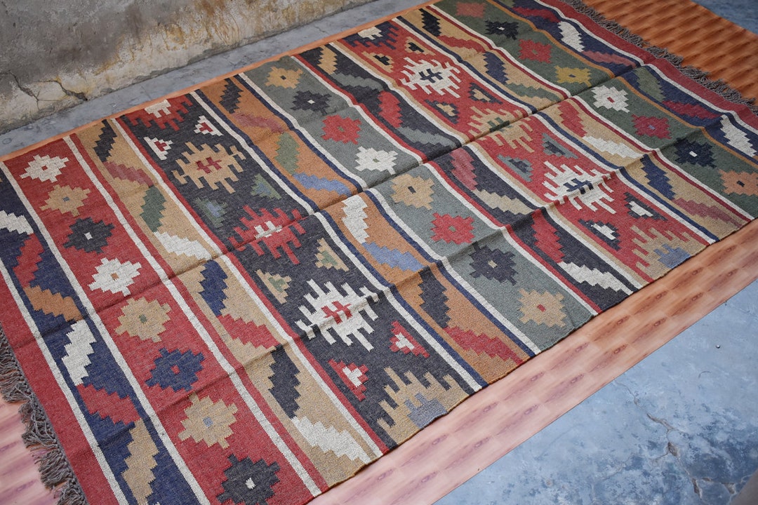 6x9 WOOL JUTE RUG, Navajo Rug,boho Rug,aztec Rug,rugs for Living Room,outdoor Rug,flatweave Rug