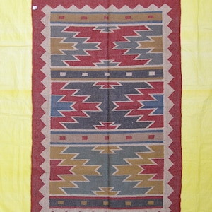 4x6 Jute Rug wool rug Kilim Dhurrie , Handmade KILIM Rug, traditional Indian; Chic Victorian Hipster, Small Living Room Rug