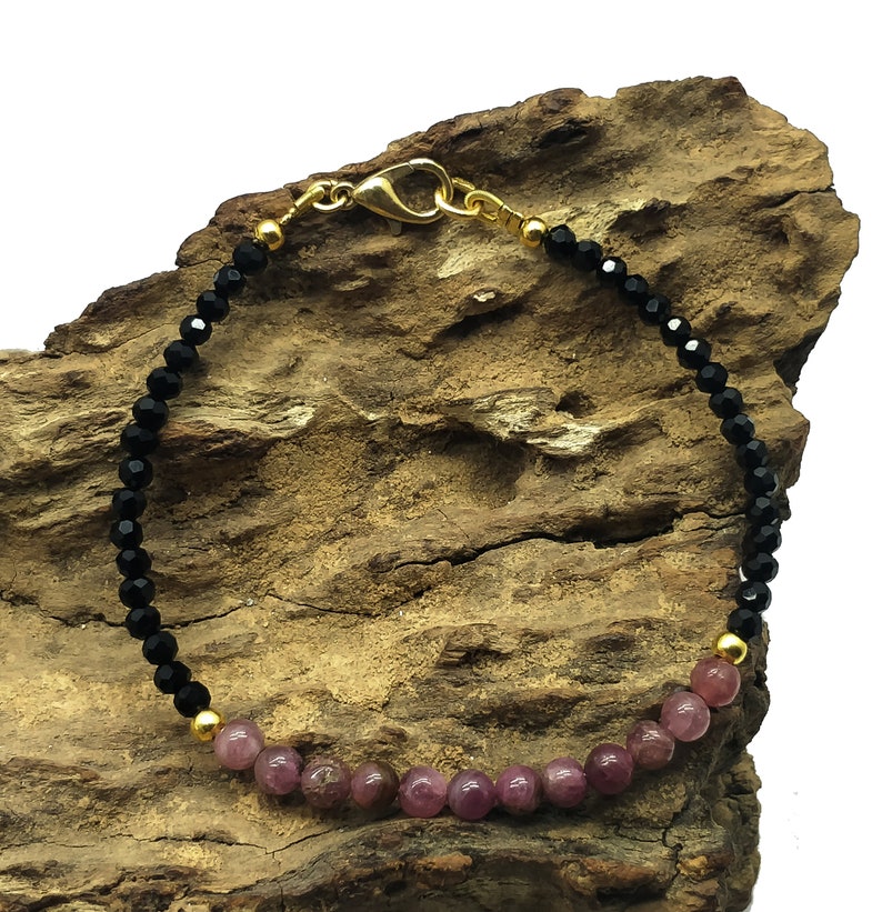 mother Pink Tourmaline 3-4 mm 18 cm bracelet gift for wife girlfriend code-CD181 Sell By Handmade Bracelet Black Spinel