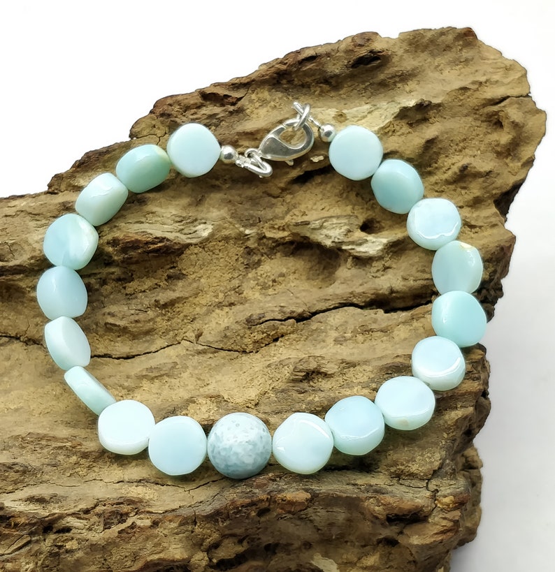 Quality Peru Opal,Larimar 8.5-9.5 mm 18 cm bracelet gift for wife Handmade Bracelet Natural AAA++ mother girlfriend code-CD66