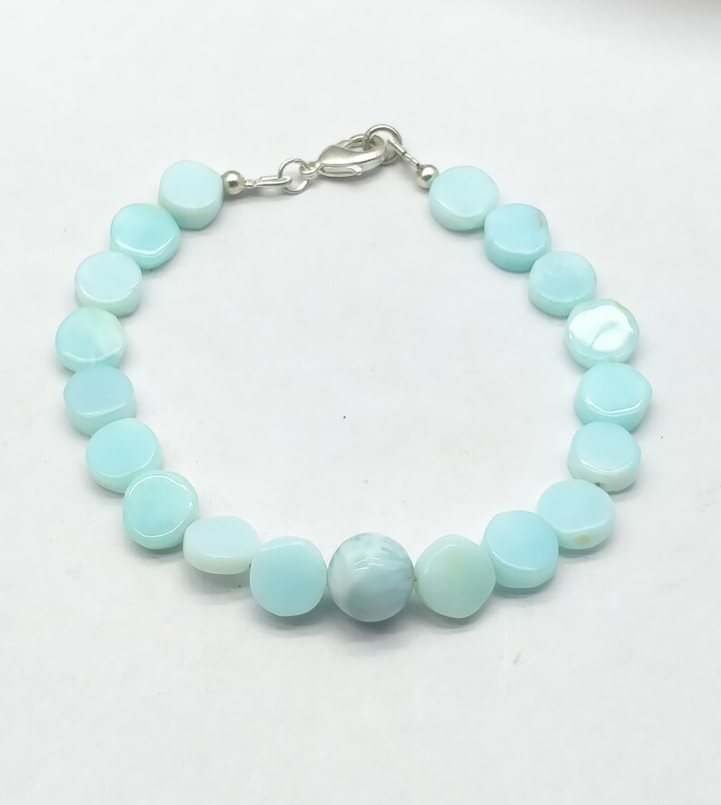 Quality Peru Opal,Larimar 8.5-9.5 mm 18 cm bracelet gift for wife Handmade Bracelet Natural AAA++ mother girlfriend code-CD66