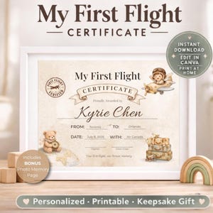 Certificato del primo volo del bambino - Download immediato / Traguardo di viaggio stampabile / Il mio primo certificato di volo per bambini / Ricordo modificabile