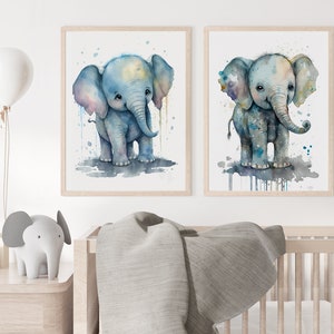 Elephant Nursery Art Prints: Watercolor Baby Animals (Digital Download)