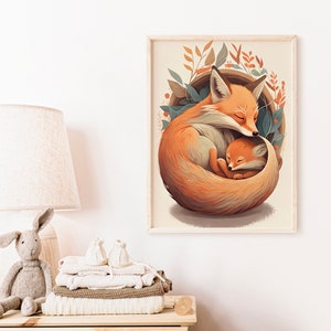 PRINTABLE Fox Art- Love Mom Baby Fox- Fox Nursery Wall Art Printable- Gender Neutral Nursery- Fox Watercolor-Kids Printable-DIGITAL DOWNLOAD