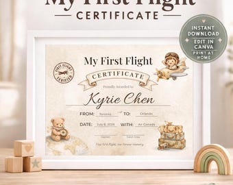 Baby’s First Flight Certificate Instant Download | Printable Travel Milestone | My First Flight Certificate for Kids | Editable Keepsake