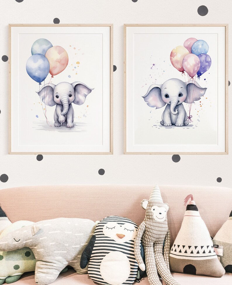 PRINTABLE Set of 2 Nursery Wall Decor Baby Elephant Wall Art Neutral ...