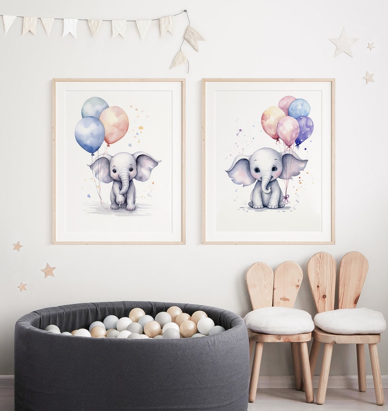 PRINTABLE Set of 2 Nursery Wall Decor Baby Elephant Wall Art Neutral ...