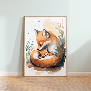 PRINTABLE Mom &amp; Baby Fox Art- Nursery Fox Print-kids Fox Printable ...