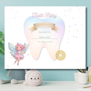 Certificado editável da Fada do Dente - Imprimíveis personalizados da Fada do Dente - Carta da Fada do Dente Primeiro Dente - Nota da Fada do Dente - Download instantâneo