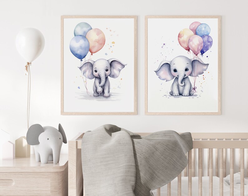 PRINTABLE Set of 2 Nursery Wall Decor Baby Elephant Wall Art Neutral ...