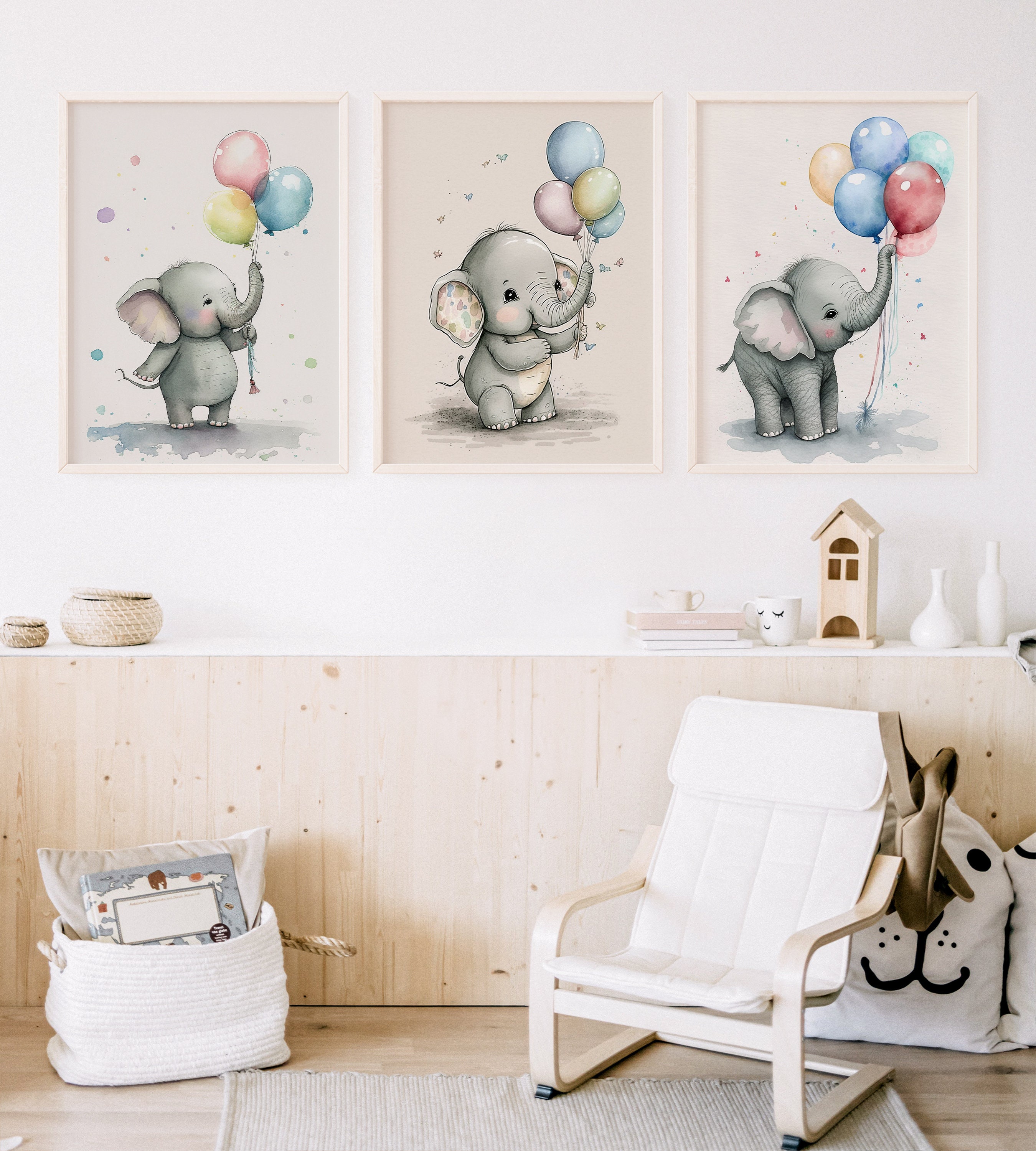 PRINTABLE Nursery Printable Set of 3 Watercolor Elephant Art Neutral ...