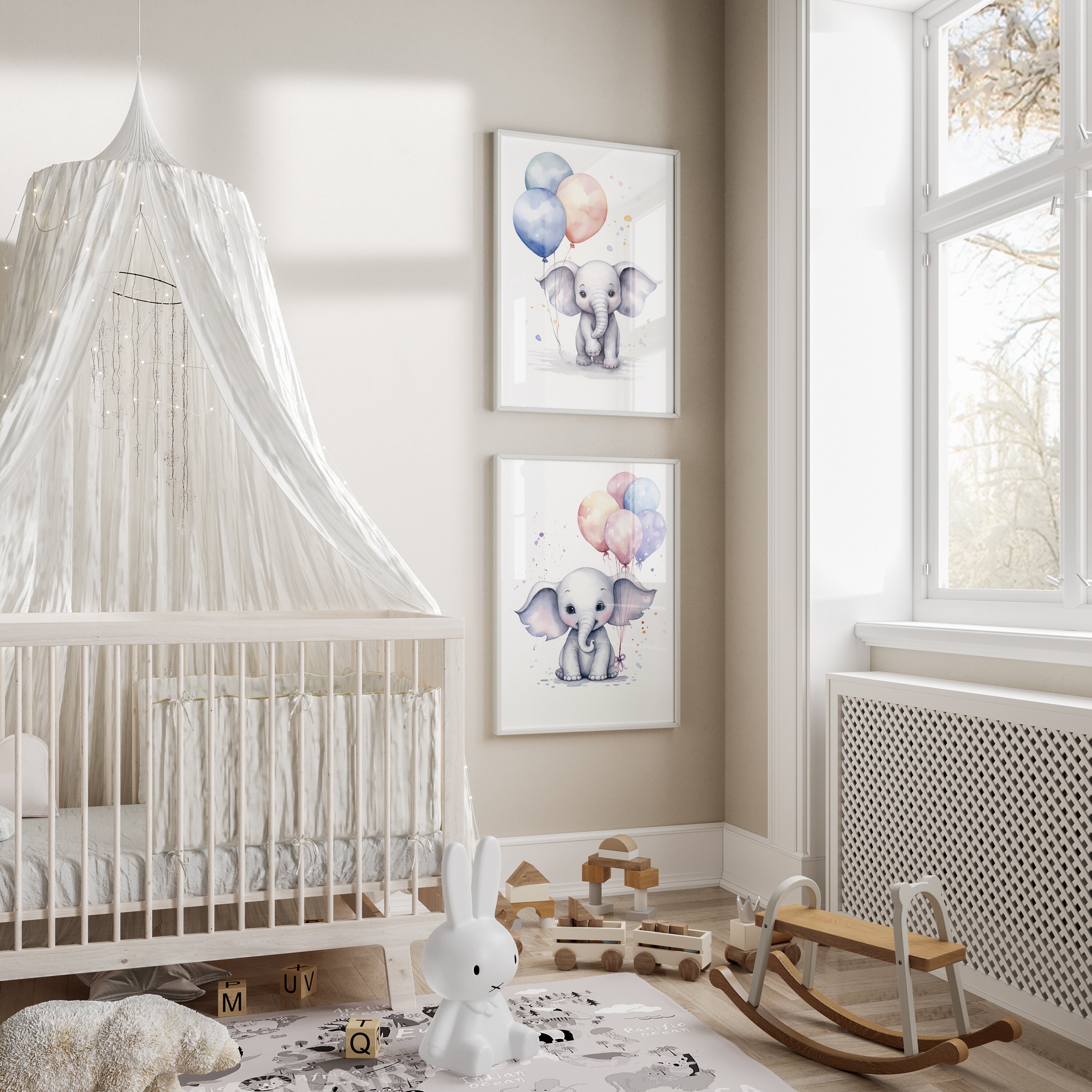 PRINTABLE Set of 2 Nursery Wall Decor Baby Elephant Wall Art Neutral ...