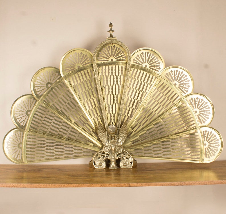 Vintage Art Deco Brass Fireplace Screen Etsy
